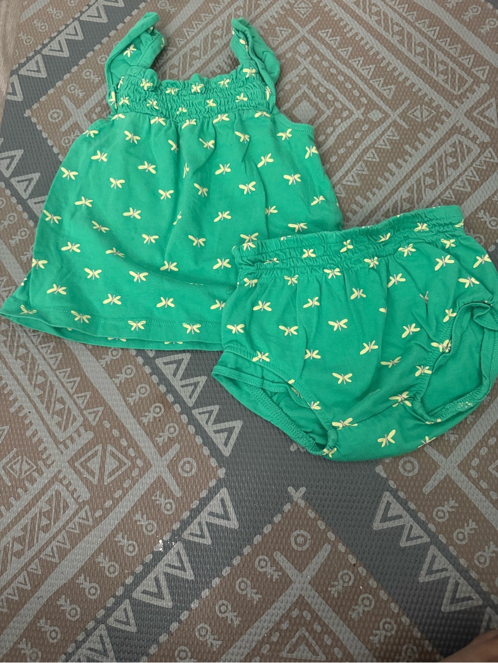 Carter's Green Dress & Bloomers Set with Yellow Bow Print